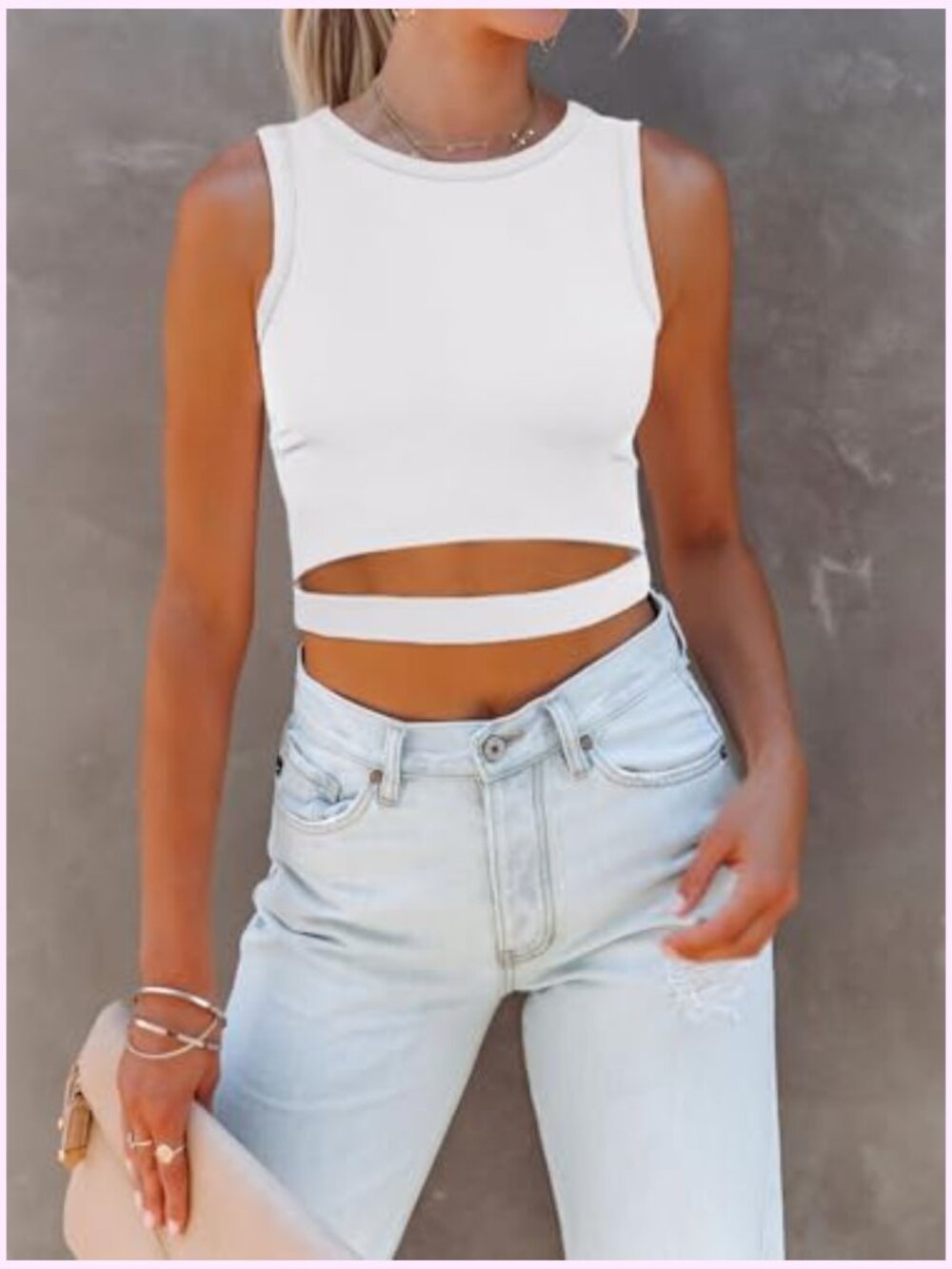 High Neck Cutout Racer Back Crop Tank Top Going Out Y2K Top - Picture 3 of 7